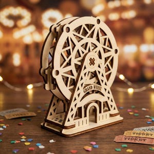 観覧車レーザーカットファイル、SVGアトラクションパークミニチュアDIYプロジェクト（デジタルダウンロード）