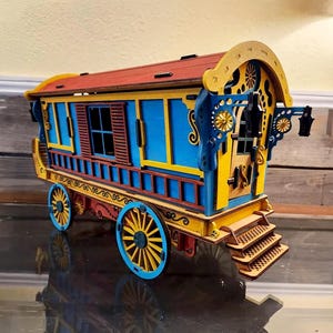 Archivo cortado a láser de carro nómada, proyecto de casa de muñecas SVG con muebles (patrón digital)