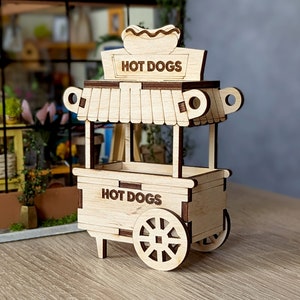 Hot Dog Cart Laser Cut File, SVG Wagon Ornament 3d Plywood Miniature Vector Plan