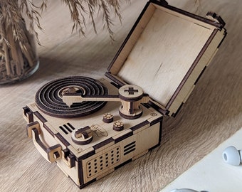 Vinyl retro recorder lasergesneden bestand, SVG vintage speler miniatuur DIY-project vectorsjabloon