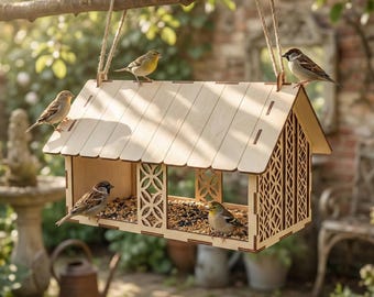 Wooden Bird Feeder - SVG Laser Cut Files, Birdhouse Project for CNC (Digital Plan)