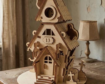 Haunted Halloween House Laser Cut File, Wooden Spooky Decor DIY Template (Digital Download)