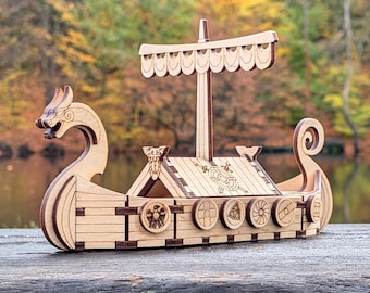 Viking Ship Laser Cut File - SVG Model for Plywood Display (Digital Download)