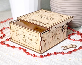 Mechanical Gear Box – Laser Cut File, Vintage Style SVG Plywood Project with Moving Lid