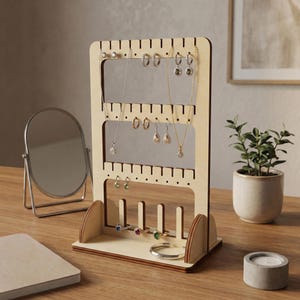 Laser Cut Earrings Jewelry Stand - SVG file of Boutique with 4 windows