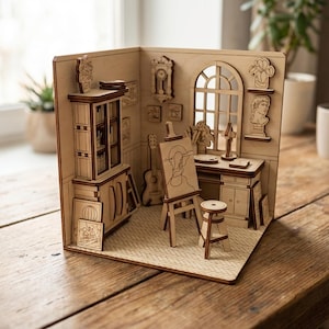 Artist Workshop Book Nook – Laser Cut File, SVG Plywood Project of DIY Room Diorama