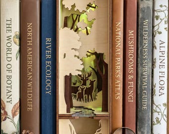 Natur Buch Nook Laser geschnitten Datei, SVG Wald Bücherregal Einsatz Layered Diorama (Digitale Vorlage)