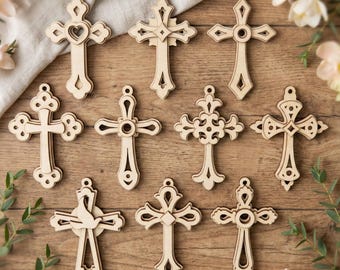 Cross Laser Cut Bundle, SVG Christian Ornament Vector Set Decorations CNC Files (Digital Download)