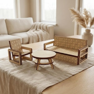 Wohnzimmer Puppenhaus Möbel Laser Cut Datei, SVG Sofa Stuhl Couchtisch Vorlage