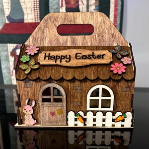 Laser Cut Easter Candy Box - House with Opening Lid Wooden Project (SVG Digital Plan)