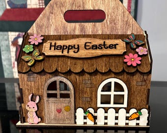 Laser Cut Easter Candy Box - House with Opening Lid Wooden Project (SVG Digital Plan)