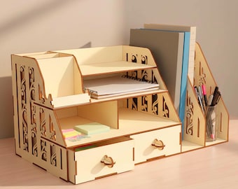 Desk Organizer Laser Cut File, Wooden Desktop Shelf SVG, Office Storage (Digital Download)