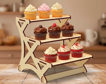 Cupcake Display Stand Laser Cut File, Tiered Wooden Dessert Shelf SVG Template (Digital Download)