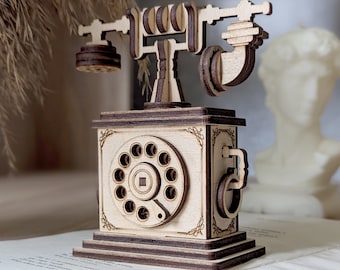 Vintage telefoon lasergesneden bestand, SVG-telefoon miniatuur 3D-puzzel multiplexproject (digitale download)