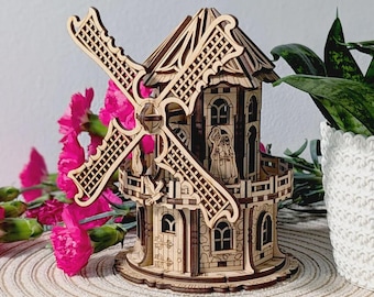 The Windmill – Laser Cut File, SVG 3D Wooden Model with Rustic Countryside Detail and Characters