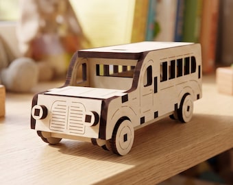 Miniatuur busmodel lasersnijbestand, 3D bestelwagen SVG