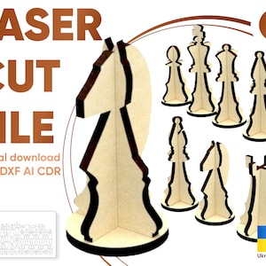 Сhess pieces - SVG Laser Cut File, King Queen Knight Bishop Rook Pawn figures