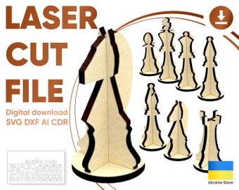 Chess pieces - SVG Laser Cut File, King Queen Knight Bishop Rook Pawn figures