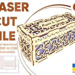 Caja de deseos de boda: archivos cortados con láser, plano SVG DXF para máquinas láser