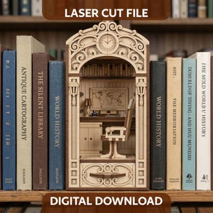 Writer’s Office Book Nook Laser Cut File, SVG Library Template for Bookshelf Decor