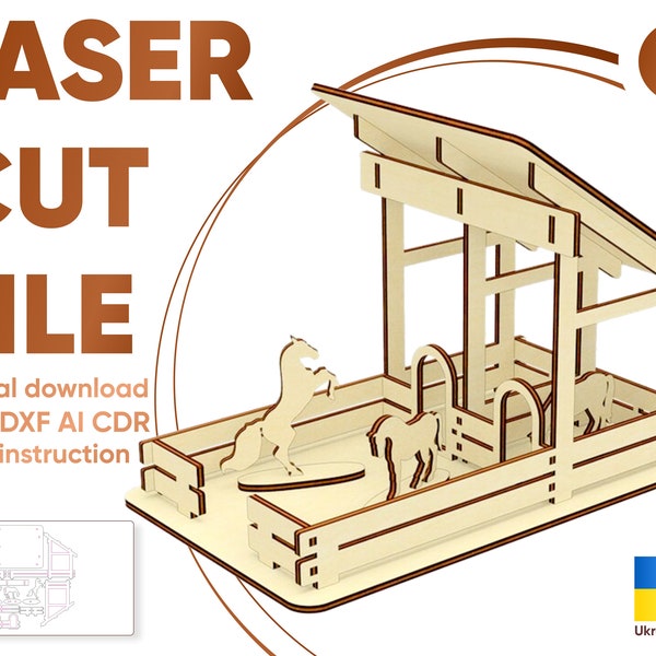 fichiers laser cut grange svg glowforge pour cnc chevaux stables fichiers dxf pour laser glowforge modèle svg pour grange laser, plan cnc pour fichiers laser ai