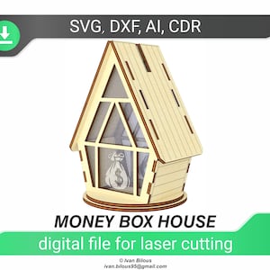 Moneybox House - laser cut SVG file, Glowforge pattern