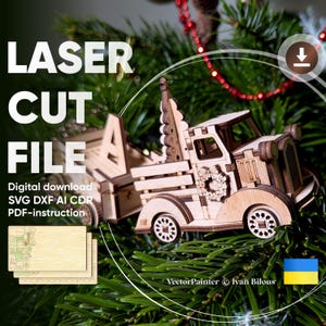 Christmas Truck Train with Custom Letters – Laser Cut File for 3D Plywood Project – Personalized Holiday Decor with Assembly Instructions