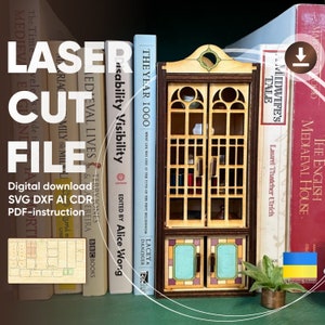 Cupboard Book nook - laser cut file, Glowforge plan shelf insert book nook, Instant download