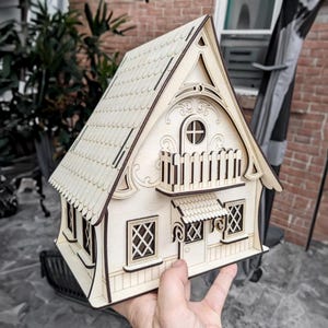 Trä dockhus laserskuren fil, miniatyr älvhus SVG Diorama