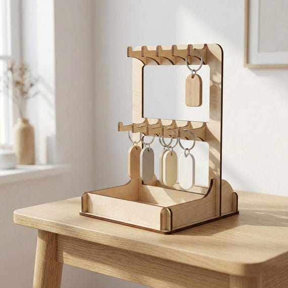 Keychain Display Stand SVG, Laser Cut Wooden Retail Display Rack, CNC Key Holder Template