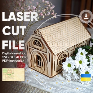 Fantasy House Sweets Box: Laser Cut Design with Hidden Joints and Assembly Instructions saved in Svg, Dxf, Cdr, Ai formats