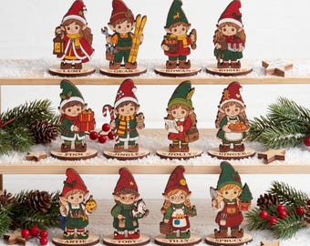 Santa’s Little Helpers Set Laser Cut File, 12 Christmas Elf Paintable Figures