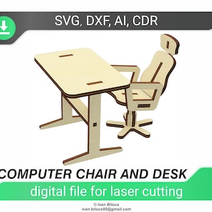 Puppenhaus Möbel svg digitale Datei Glowforge Muster Cnc Plan Pc Stuhl und Schreibtisch DXF Dateien für Lasercut-Dateien Cnc Plan, Glowforge Datei svg
