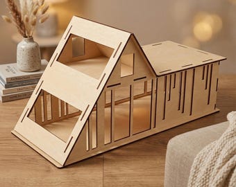 File di taglio laser per casa delle bambole moderna, modello CNC per casa in legno minimalista SVG (download digitale)