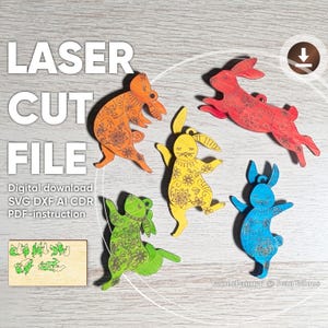 Easter Bunny Ornament - Laser Cut File, Set of 5 Rabbit Vector Plans for CNC and Laser Cutting Machines