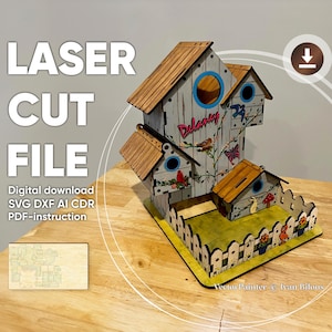 Vogelhaus Würfelturm - Lasercut Dateien, Wings Spiel Würfelturm mit Boxen - digitaler Plan