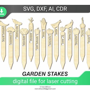 Estacas de jardín, marcadores de plantas: archivo de corte por láser, patrón Glowforge