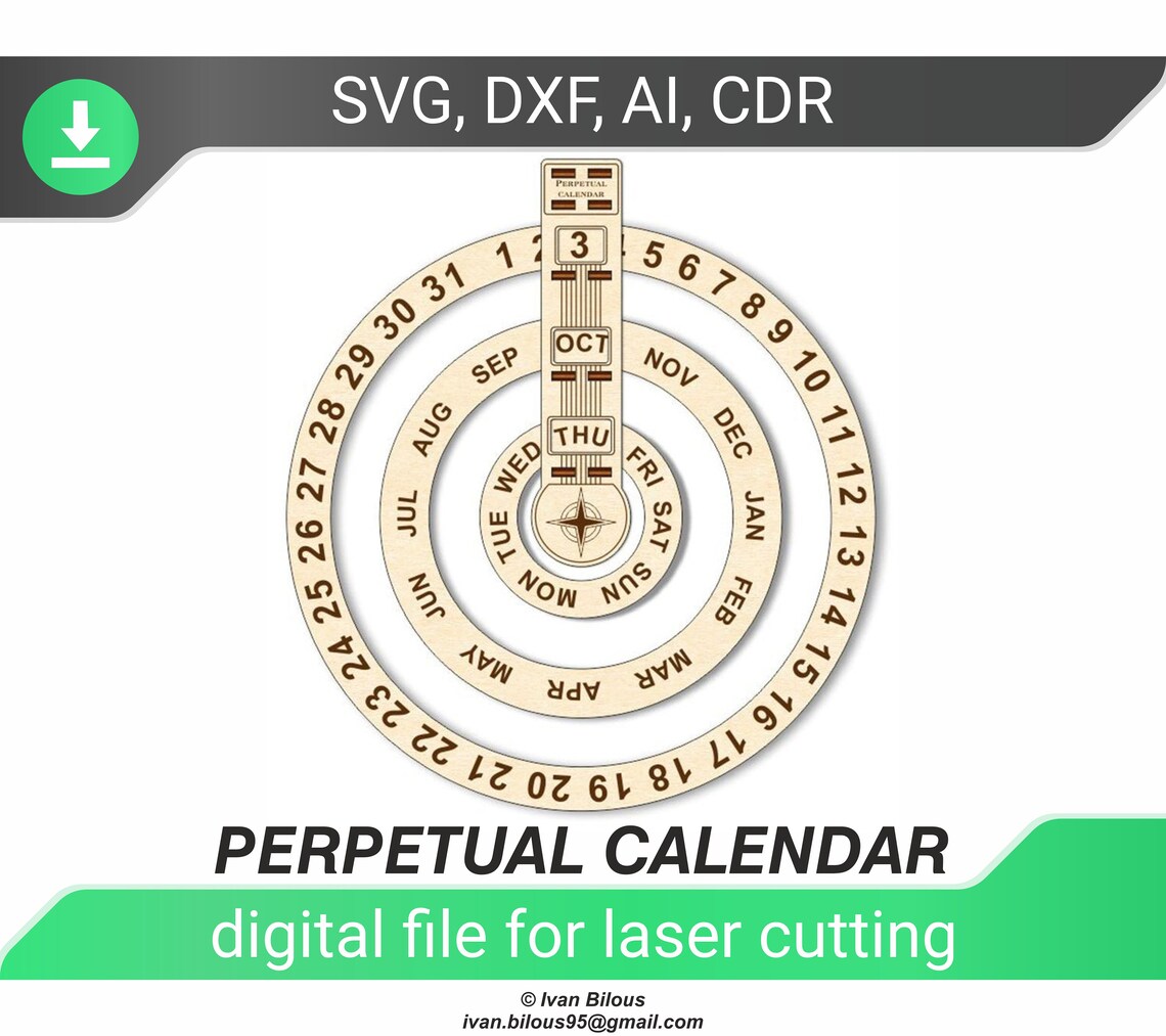 Laser cut calendario perpetuo dxf file per laser scrivania Etsy Italia