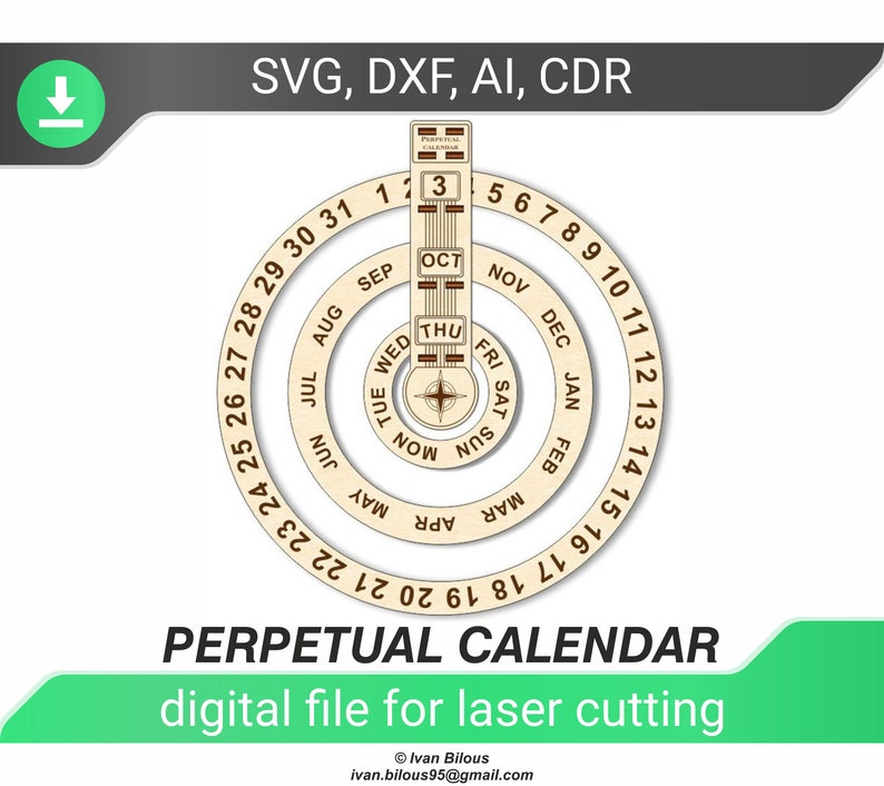 Laser Cut Perpetual Calendar Dxf Files for Laser Desk Calendar Etsy