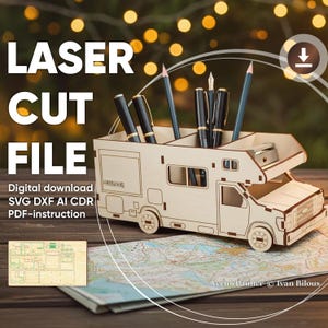 Camper Van Pen Holder - Laser Cut File with Assembly Instruction (Digital Download) image 2