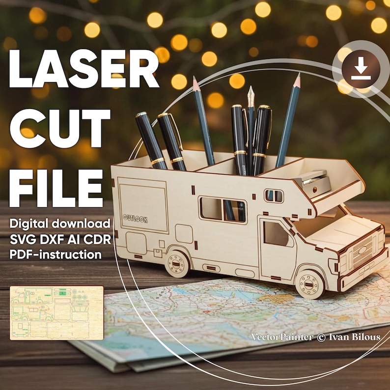 Camper Van Pen Holder - Laser Cut File with Assembly Instruction (Digital Download) image 2