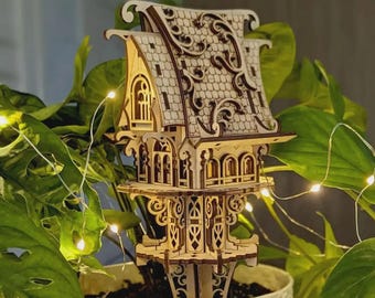 Garden Stake Elf House - Laser Cutting File, SVG vector plan of 3d plywood miniature