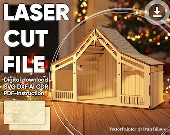 Christmas Barn - Laser Cut file, CNC plan of Stable for Nativity Scene