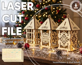 Christmas Lantern Ornaments - Laser Cut File, Bundle SVG Template (Digital Download)