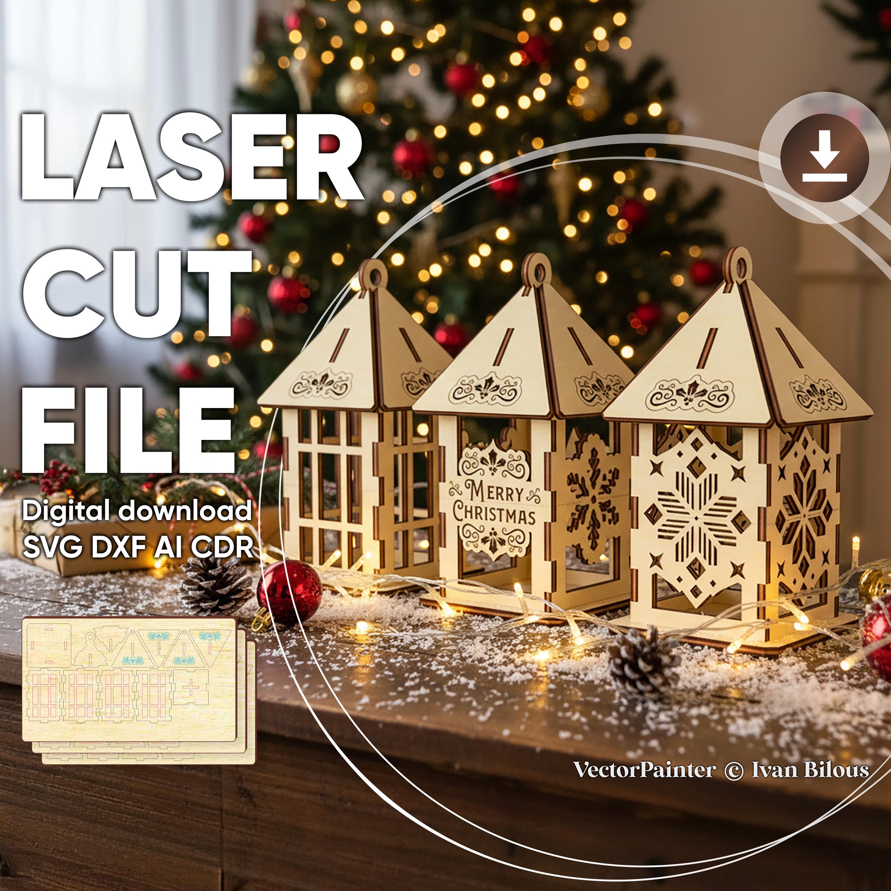 Christmas Lantern Ornaments - Laser Cut File, Bundle SVG Template (Digital Download)