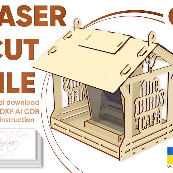 Mangeoire pour oiseaux - fichier découpé au laser SVG, projet numérique avec instructions de montage