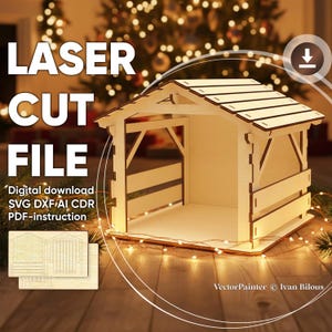 Celeiro de Natal - Arquivo para corte a laser, padrão SVG para diorama de presépio