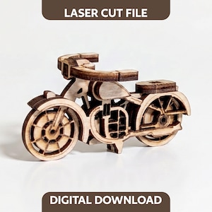 Miniature Motorcycle Laser Cut File, 3D Vehicle Model SVG