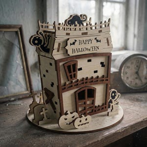 Spooky House Laser Cut File, SVG Halloween Miniature, Wooden Gothic Decor Template (Digital Download)