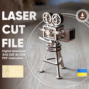 Retro Video Kamera - Laser geschnitten Datei, SVG Vektor Plan von 3D Miniatur Sperrholz